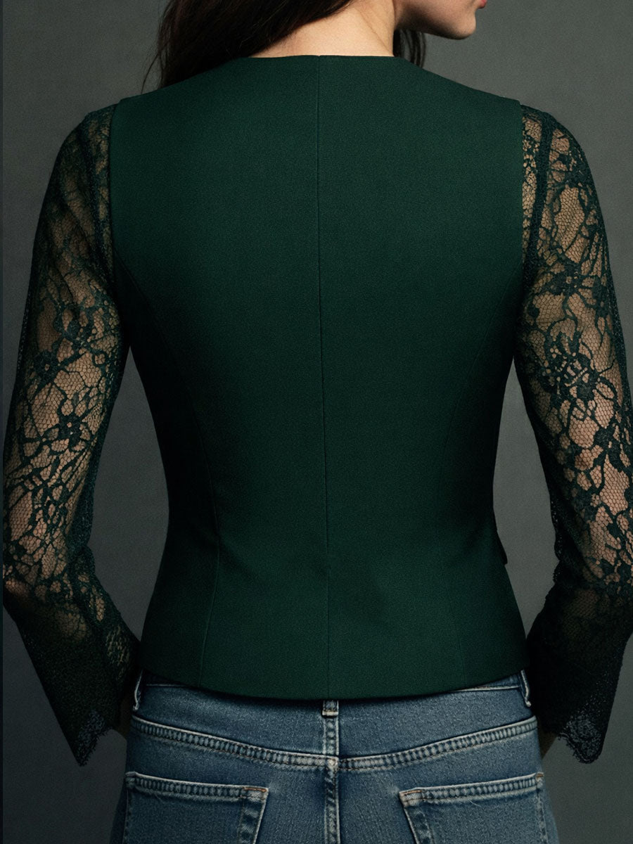Noemie | Black Blazer Top with Sheer Sleeves