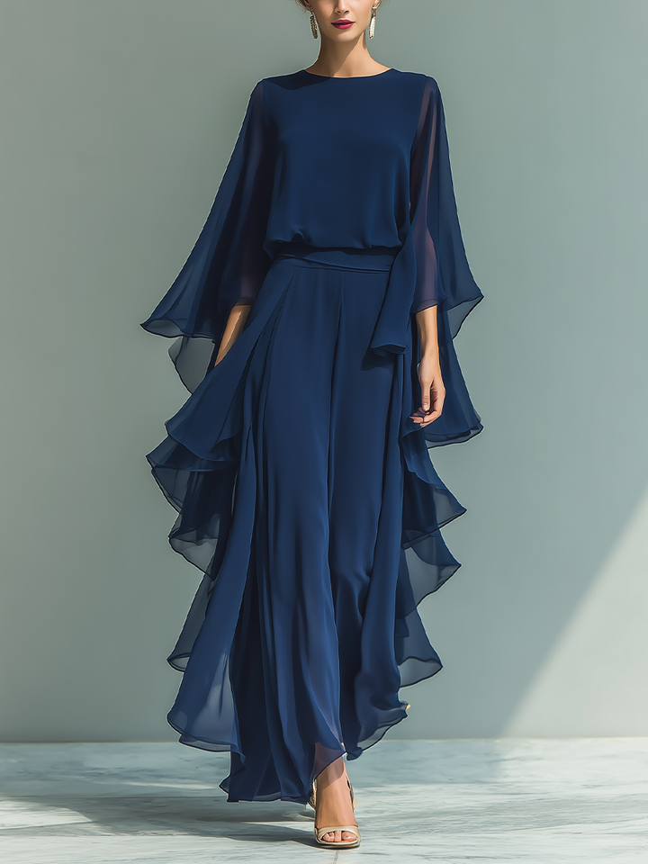 Marineblau Chiffon Set Rüschen - Navy