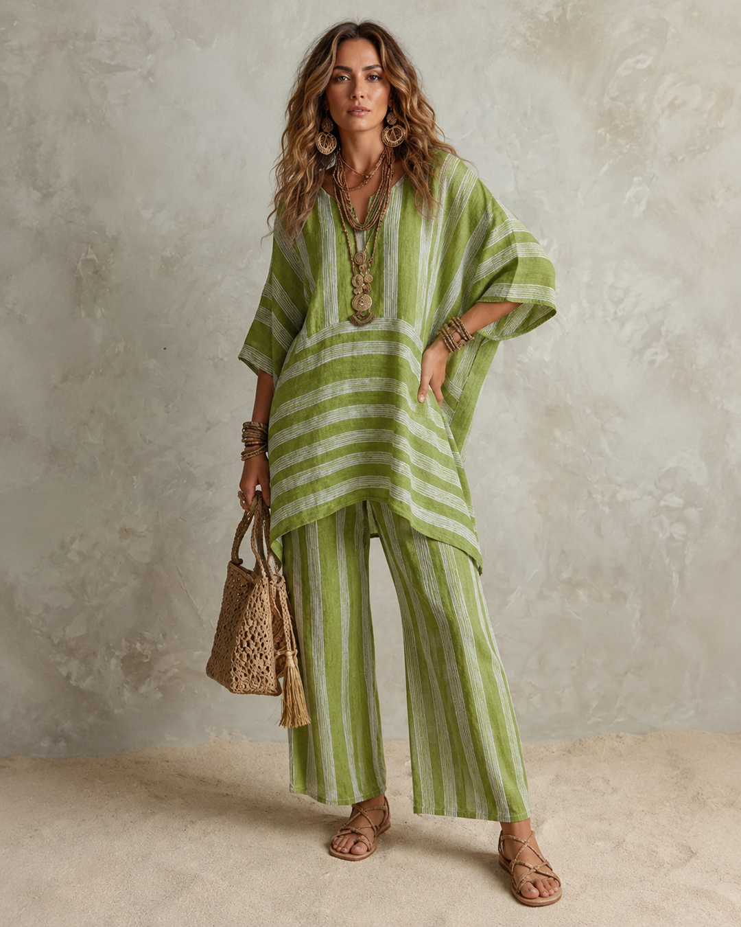 Anna | Bohemian Leinen 2-Teiliges Set - Green