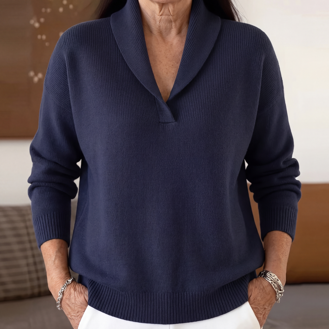 Margaret | Relaxed V Neck Sweater - Blue