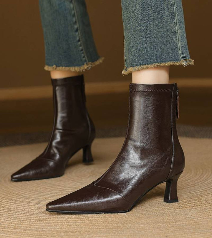 Brigitte | Elegant Heeled Leather Ankle Boots
