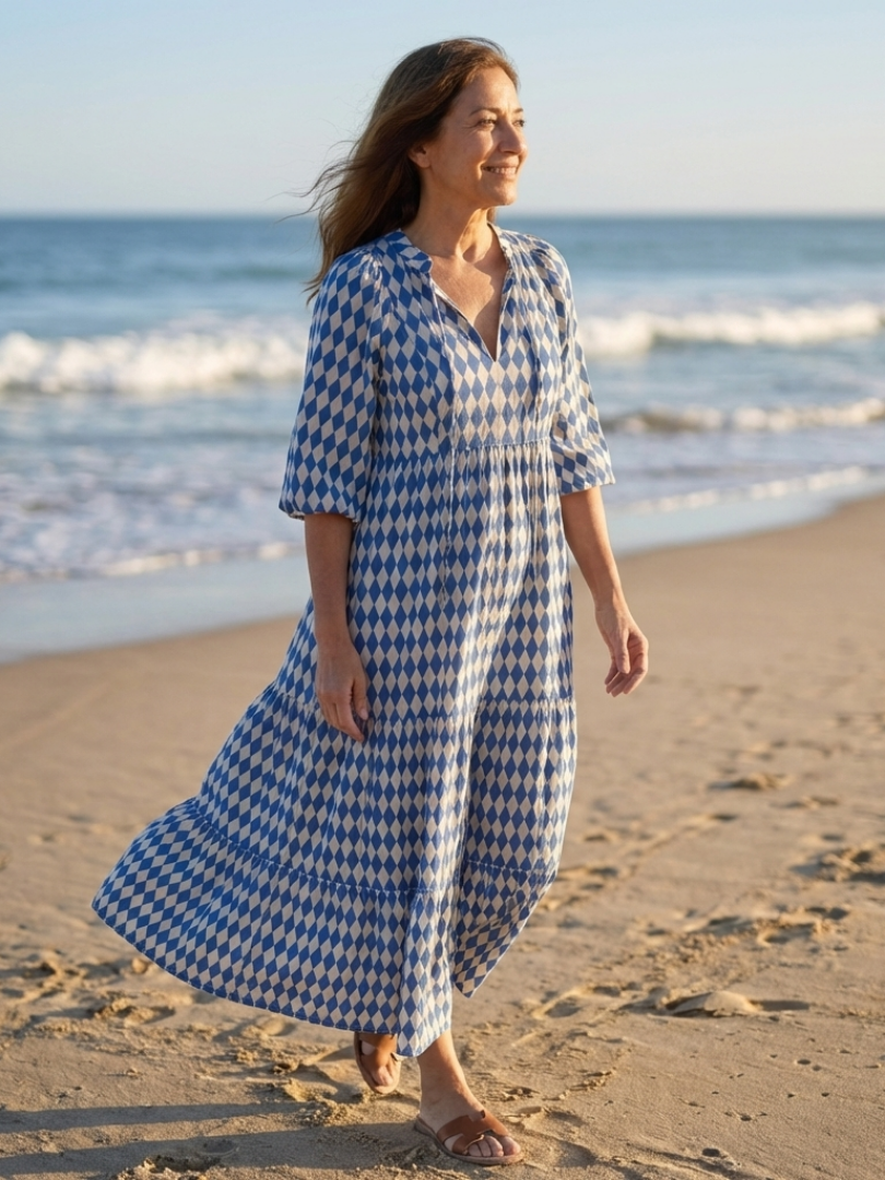 Elodie | Relaxed Diamond Tiered Midi Dress