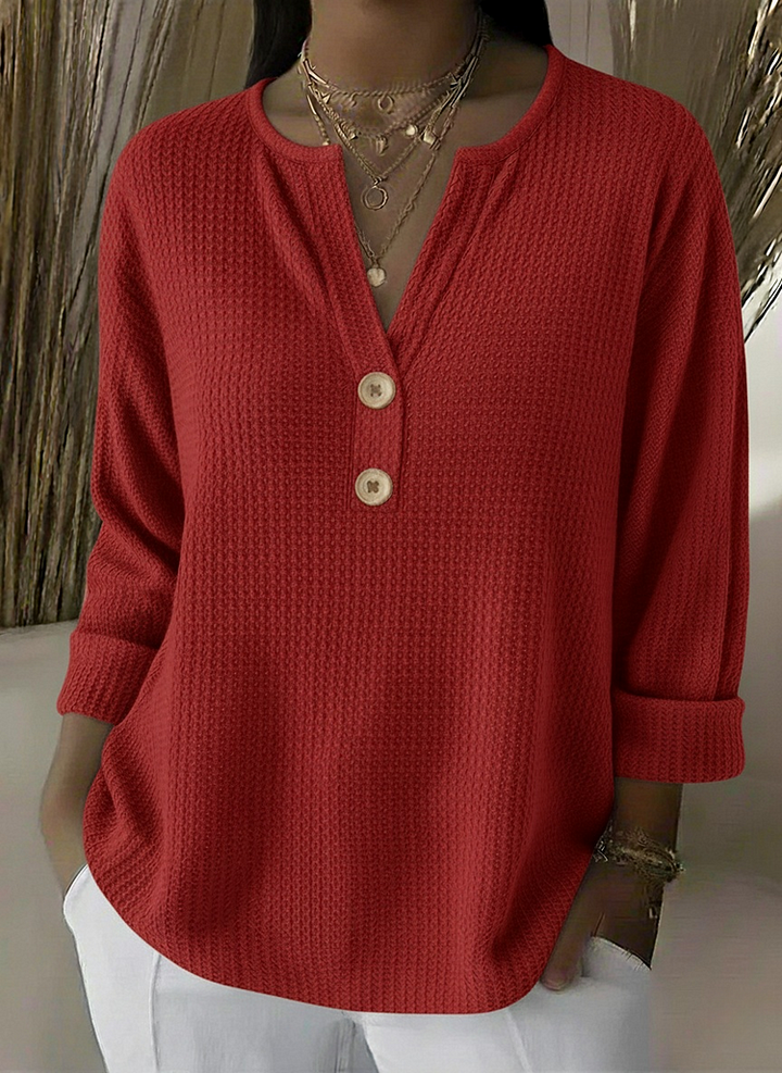 Lucinda | Waffle Henley Sweater - Orange