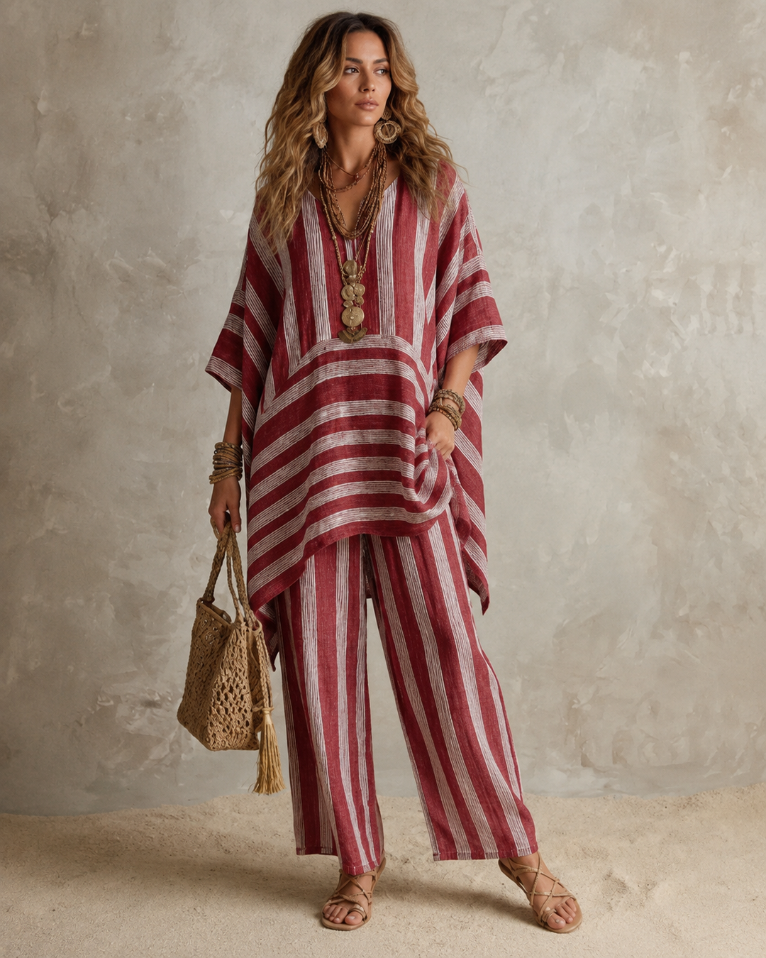 Anna | Bohemian Leinen 2-Teiliges Set - Red