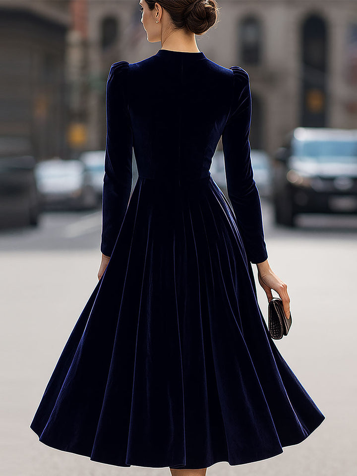 Elissa | Blue Blue Navy Blue Long Sleeve Midi Dress