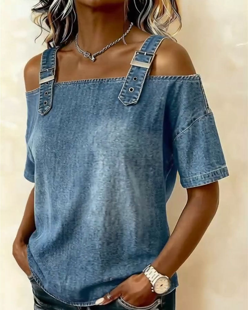 Patricia | Shirt in Denim a Off-Shoulder