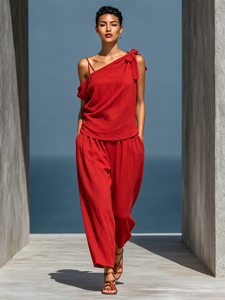 Iris | Completo in Linen Red