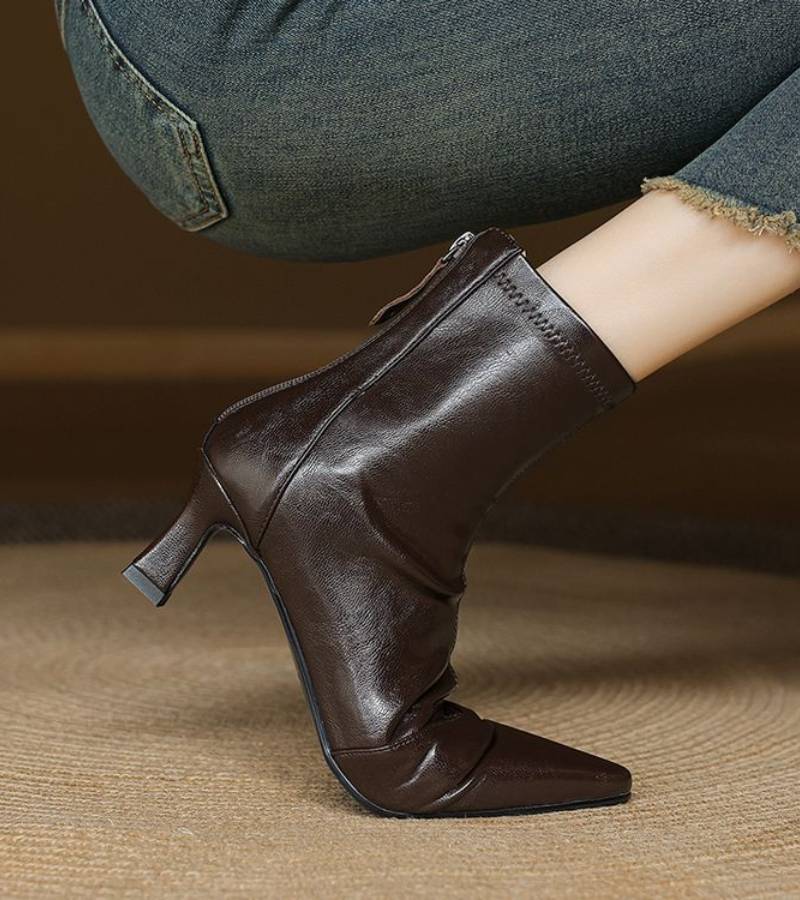 Brigitte | Elegant Heeled Leather Ankle Boots