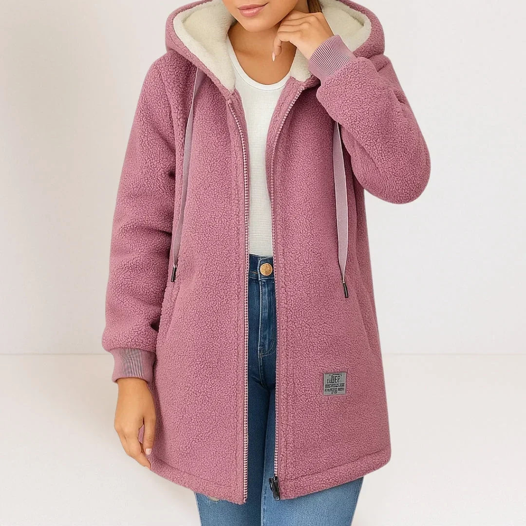 Hortense | Jacket Fleece Longue À Hooded - Khaki