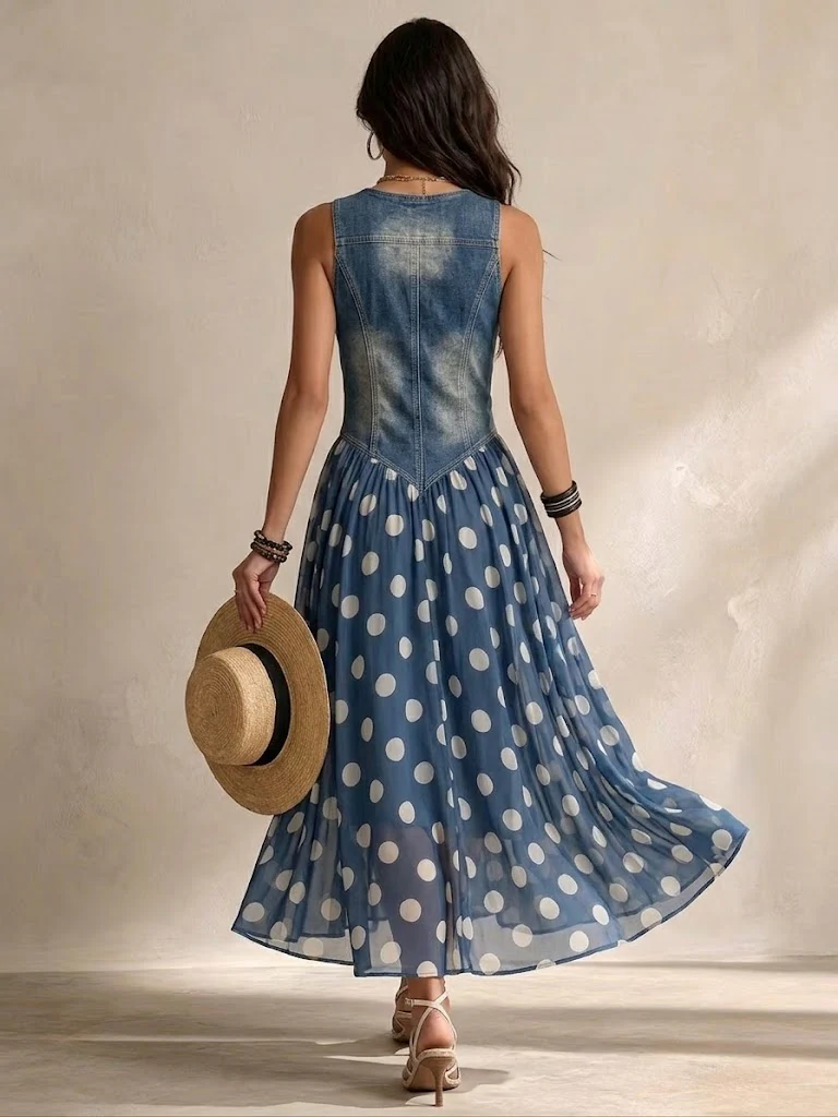 Brianna | Midi chiffon dress with polka-dot pattern
