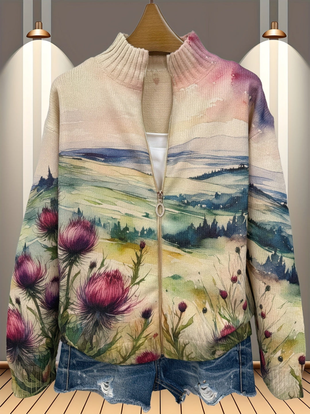 Marlowe | Thistle Landscape Zip Cardigan - Helen & Olivia Manhattan