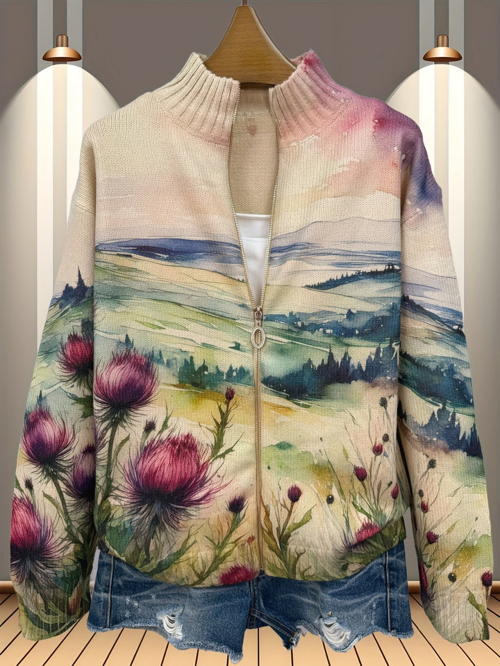 Marlowe | Thistle Landscape Zip Cardigan - Helen & Olivia Manhattan