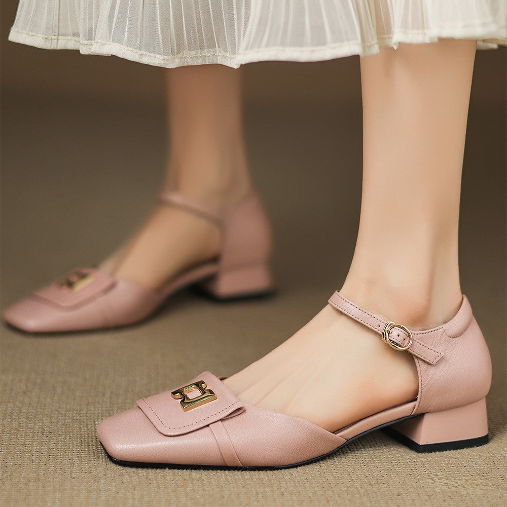 Aveline Buckle Leather Mary | Janes - Blue