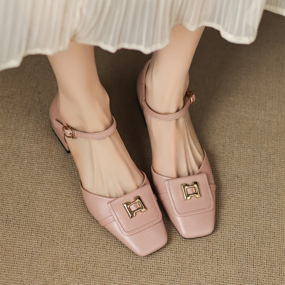 Aveline Buckle Leather Mary | Janes - Cream