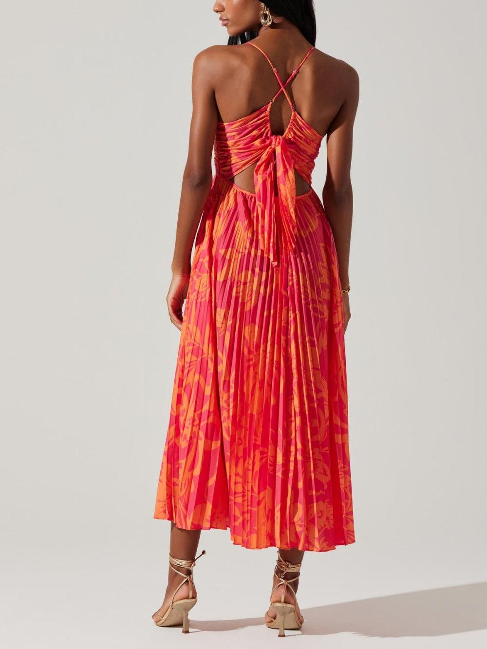 Heather | Dress Midi Plissettato Elegant, Stampa Floral Costiera