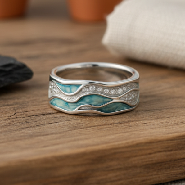 Silver Ring Turquoise Onde