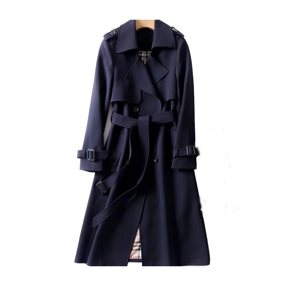 Sophia | Classic Double-Breasted Trench Coat with Belt - Blue