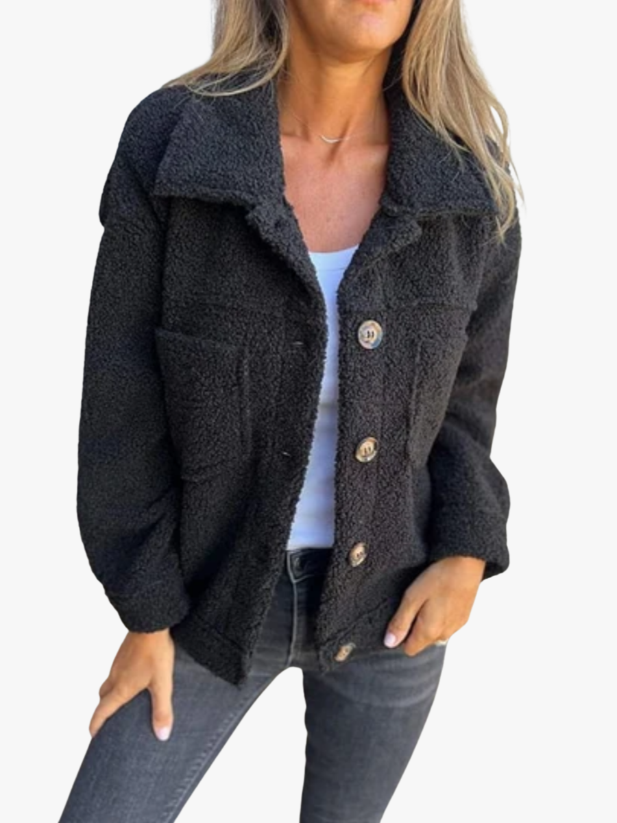 Ines | Coat À Boutons Texturé - Black
