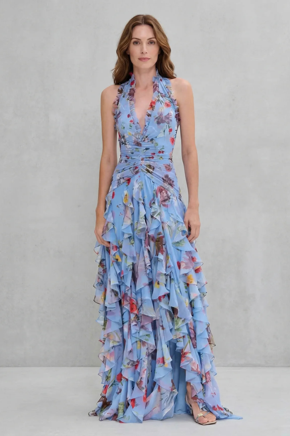 Sadie | Dress Lungo a Flowers with Scollo Americano