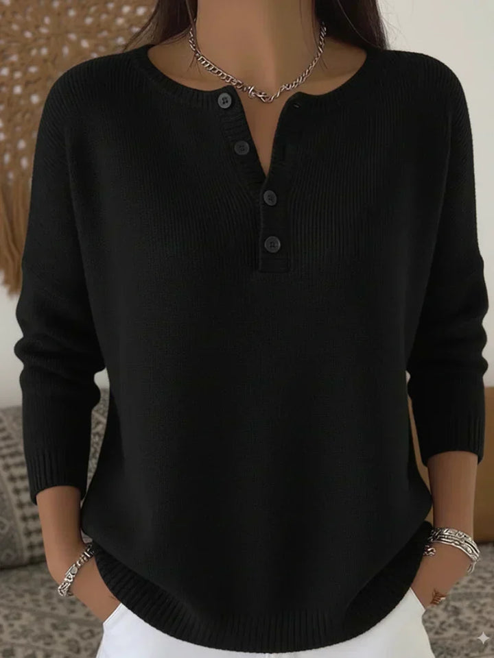 Helena | Ribbed Henley Sweater - Light Pink