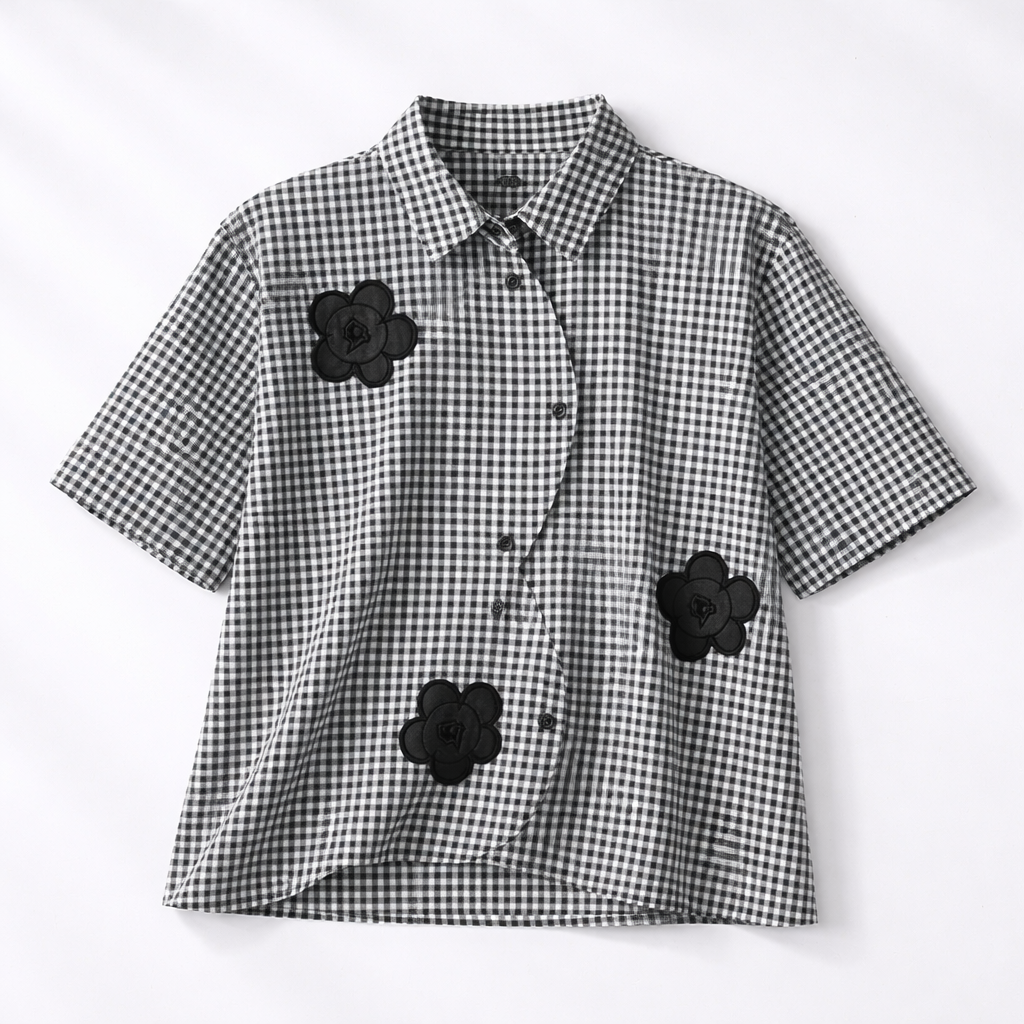 Floral | Gingham Button-Up Blouse - Helen & Olivia Manhattan