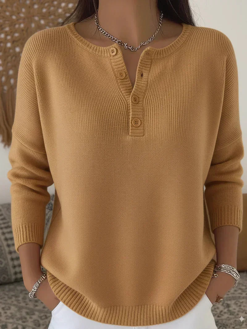 Helena | Ribbed Henley Sweater - 
