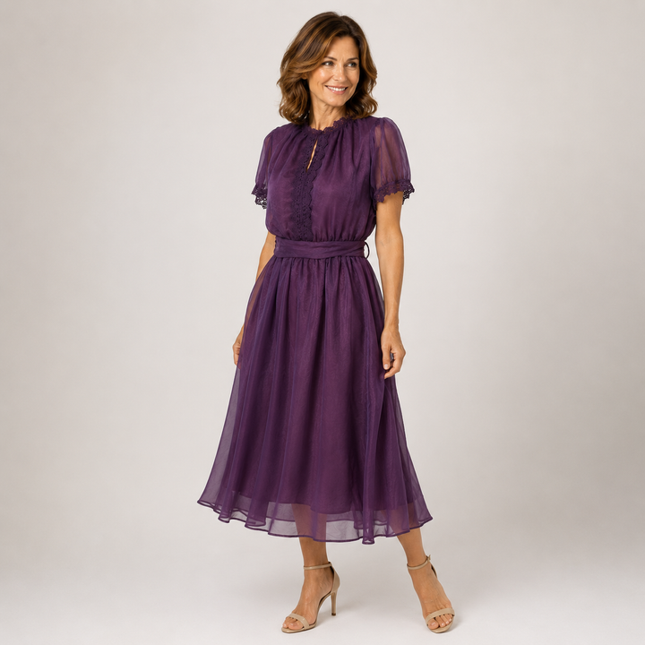 Coco | Maxi Dress with Teardrop Neckline & Chiffon Lace Trim