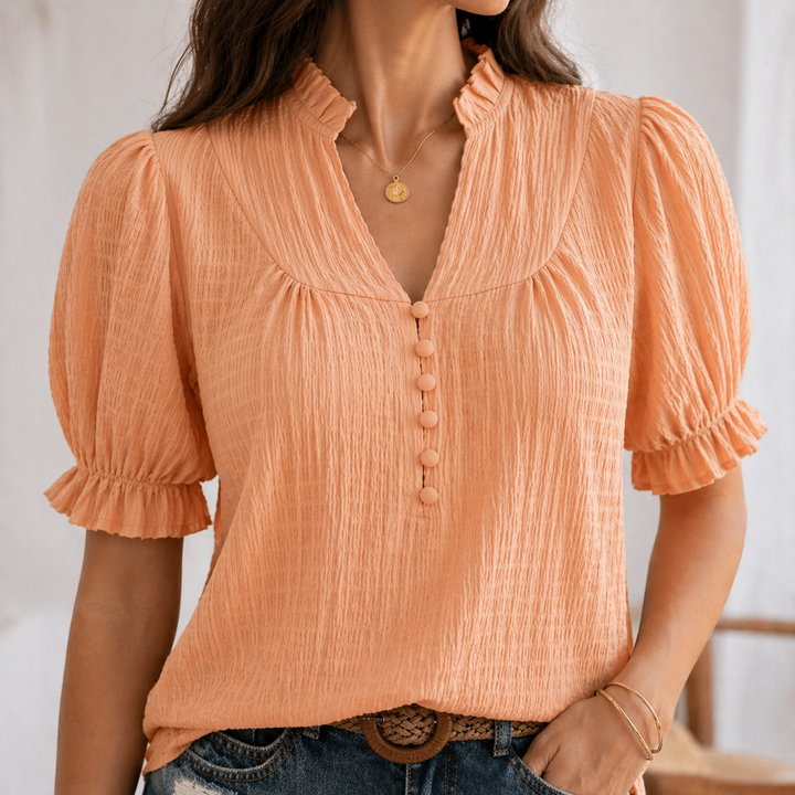 Elara | Textured Puff Sleeve Blouse - Helen & Olivia Manhattan