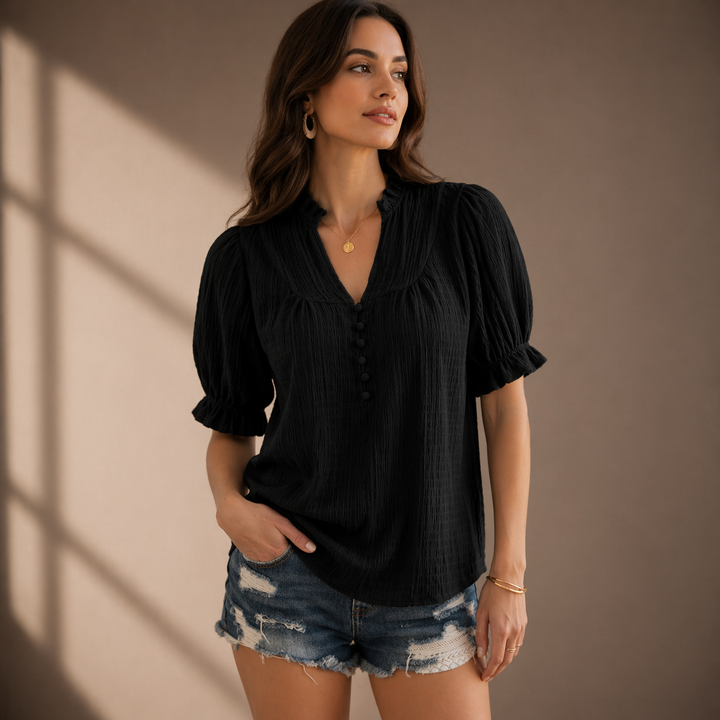 Elara | Textured Puff Sleeve Blouse - Helen & Olivia Manhattan