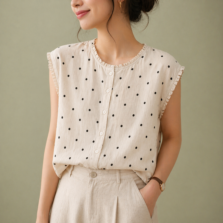 Marielle | Linen Dot Blouse - Helen & Olivia Manhattan
