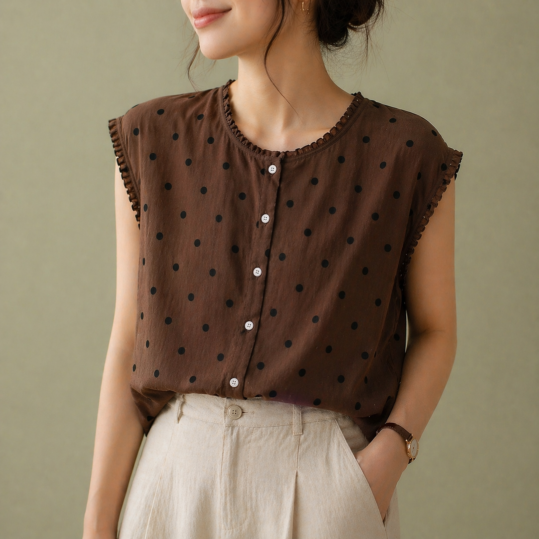 Marielle | Linen Dot Blouse - Helen & Olivia Manhattan