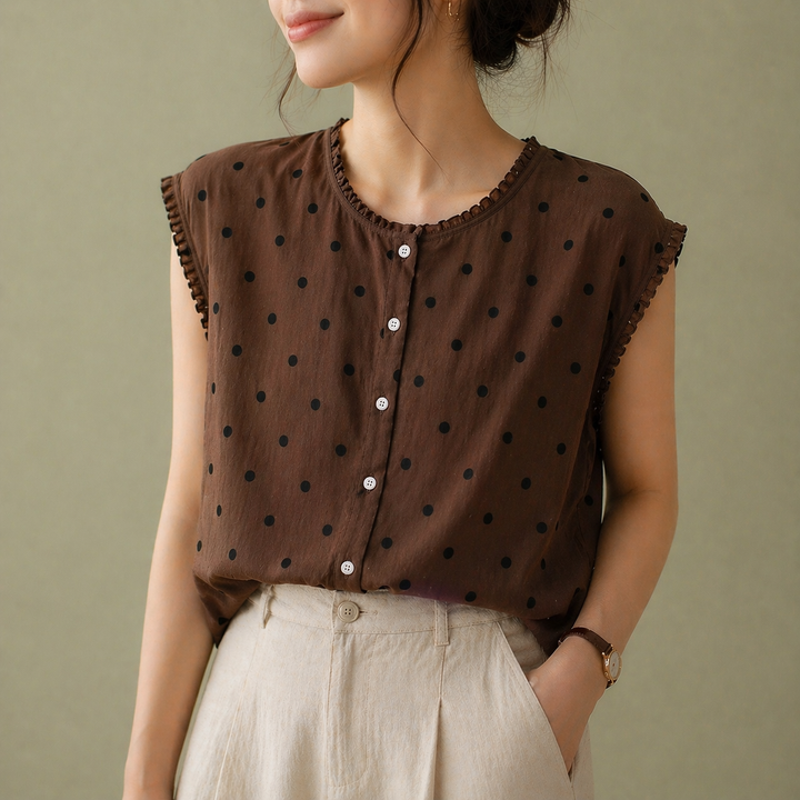 Marielle | Linen Dot Blouse - Helen & Olivia Manhattan