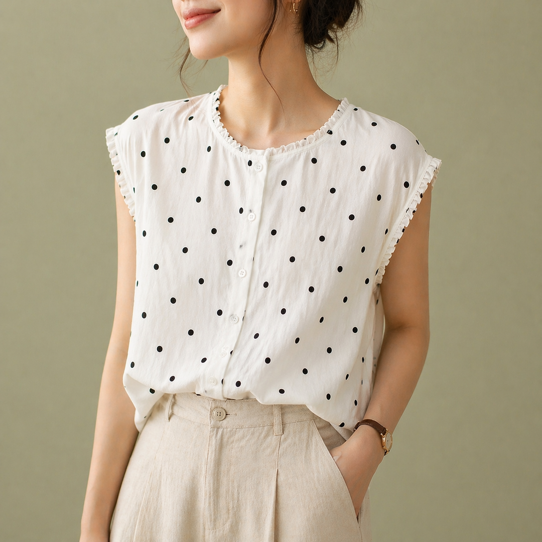 Marielle | Linen Dot Blouse - Helen & Olivia Manhattan