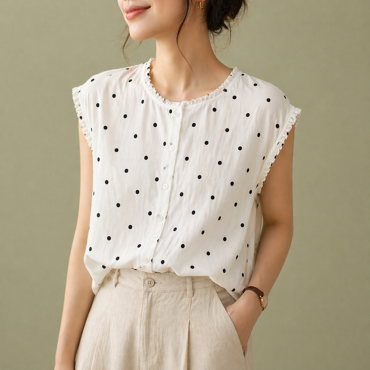 Marielle | Linen Dot Blouse - Helen & Olivia Manhattan