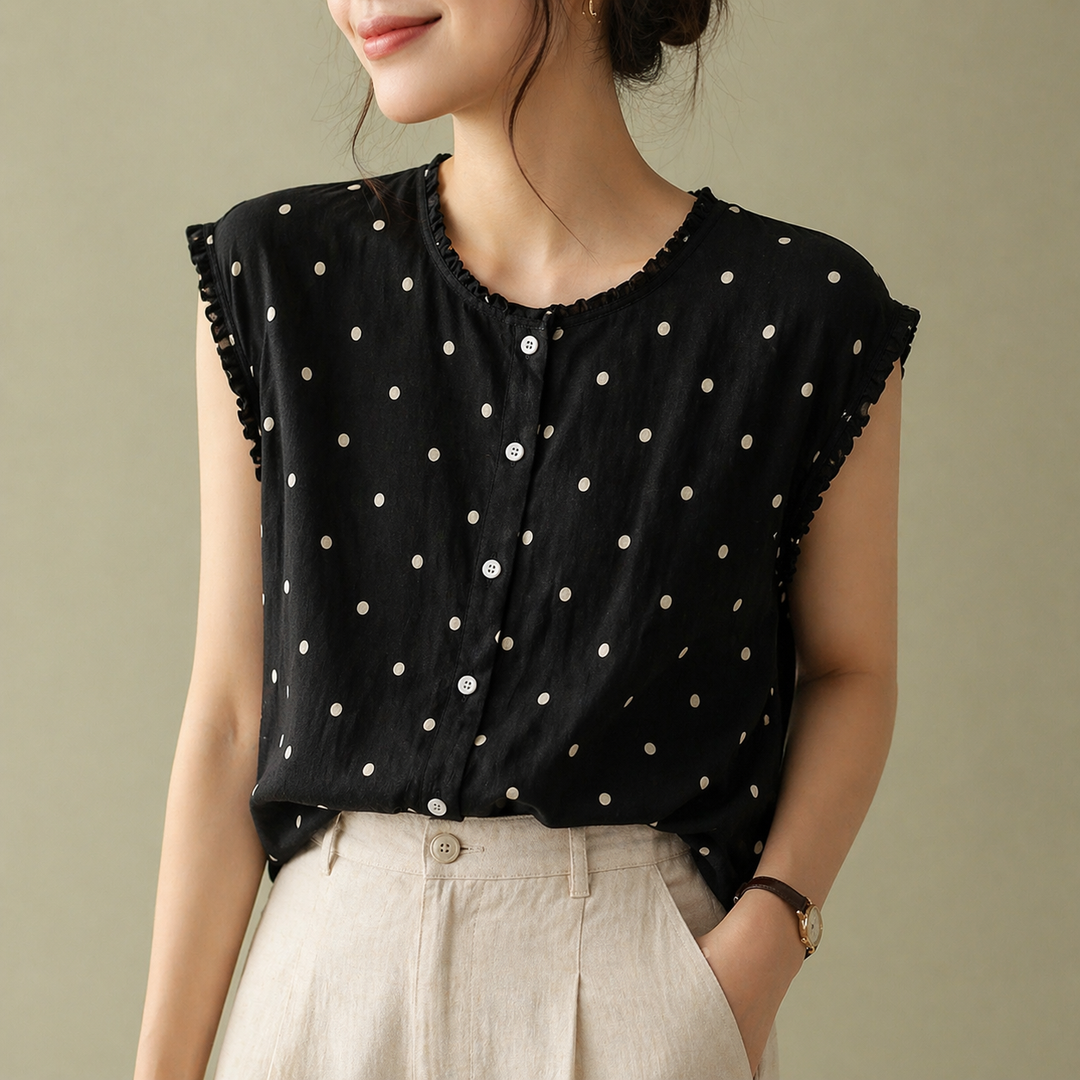 Marielle | Linen Dot Blouse - Helen & Olivia Manhattan