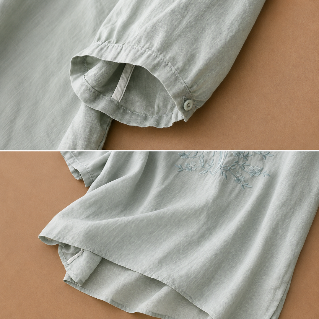 Mira | Linen Floral Embroidered Blouse - Helen & Olivia Manhattan