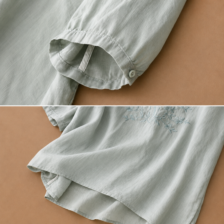 Mira | Linen Floral Embroidered Blouse - Helen & Olivia Manhattan