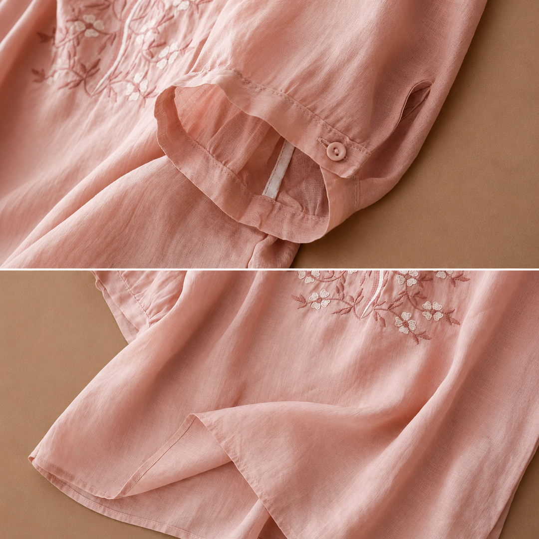 Mira | Linen Floral Embroidered Blouse - Helen & Olivia Manhattan