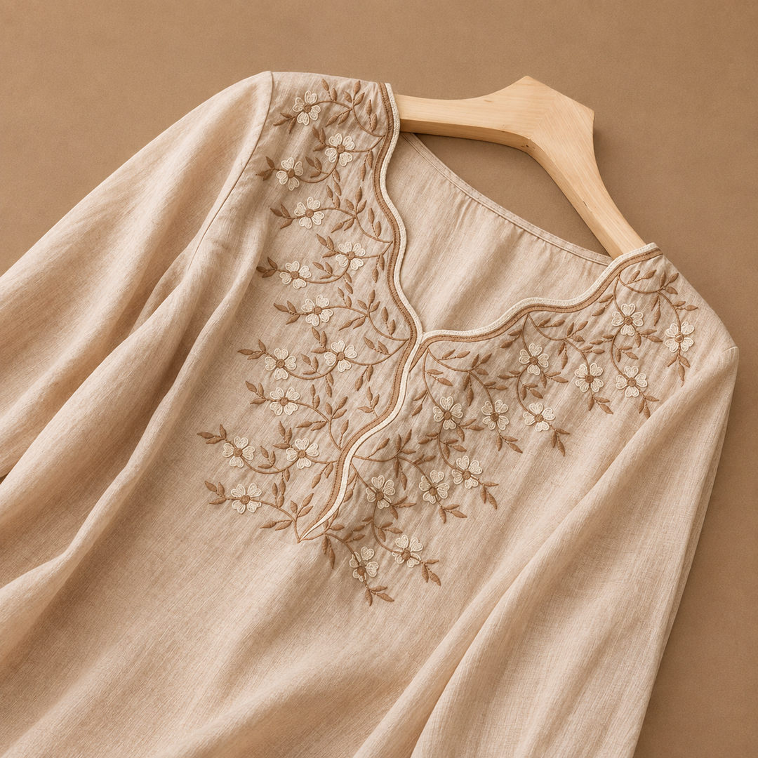 Mira | Linen Floral Embroidered Blouse - Helen & Olivia Manhattan