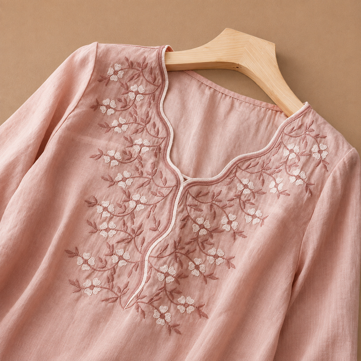 Mira | Linen Floral Embroidered Blouse - Helen & Olivia Manhattan