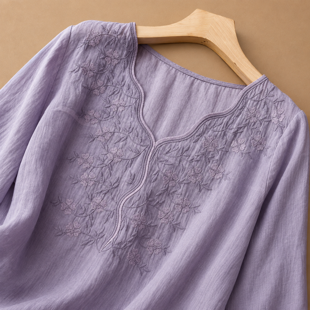 Mira | Linen Floral Embroidered Blouse - Helen & Olivia Manhattan