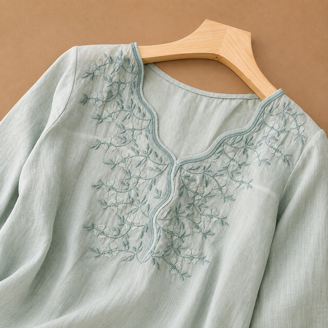Mira | Linen Floral Embroidered Blouse - Helen & Olivia Manhattan