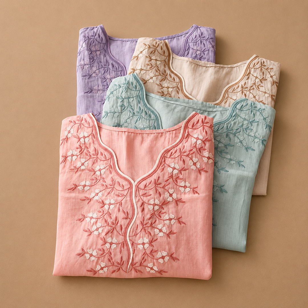 Mira | Linen Floral Embroidered Blouse - Helen & Olivia Manhattan