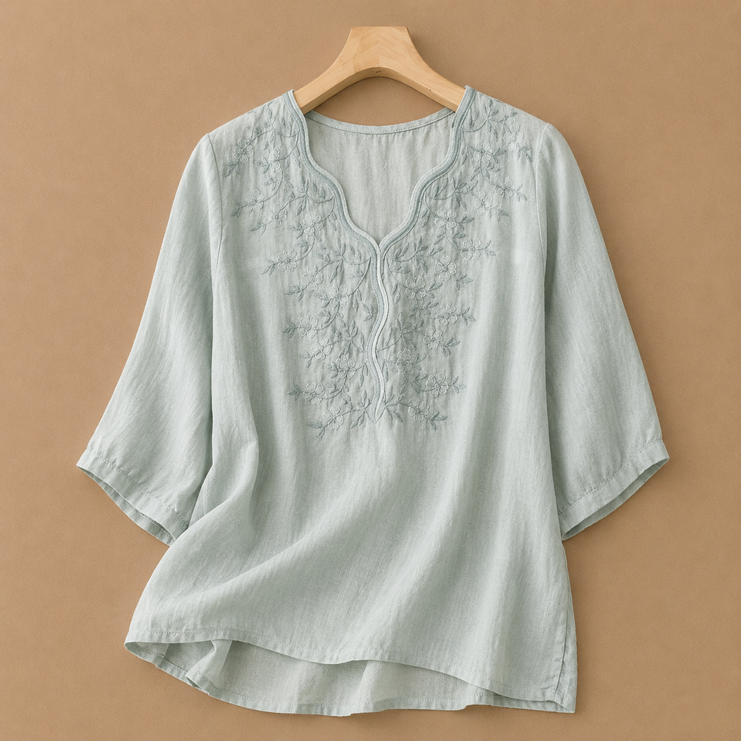 Mira | Linen Floral Embroidered Blouse - Helen & Olivia Manhattan