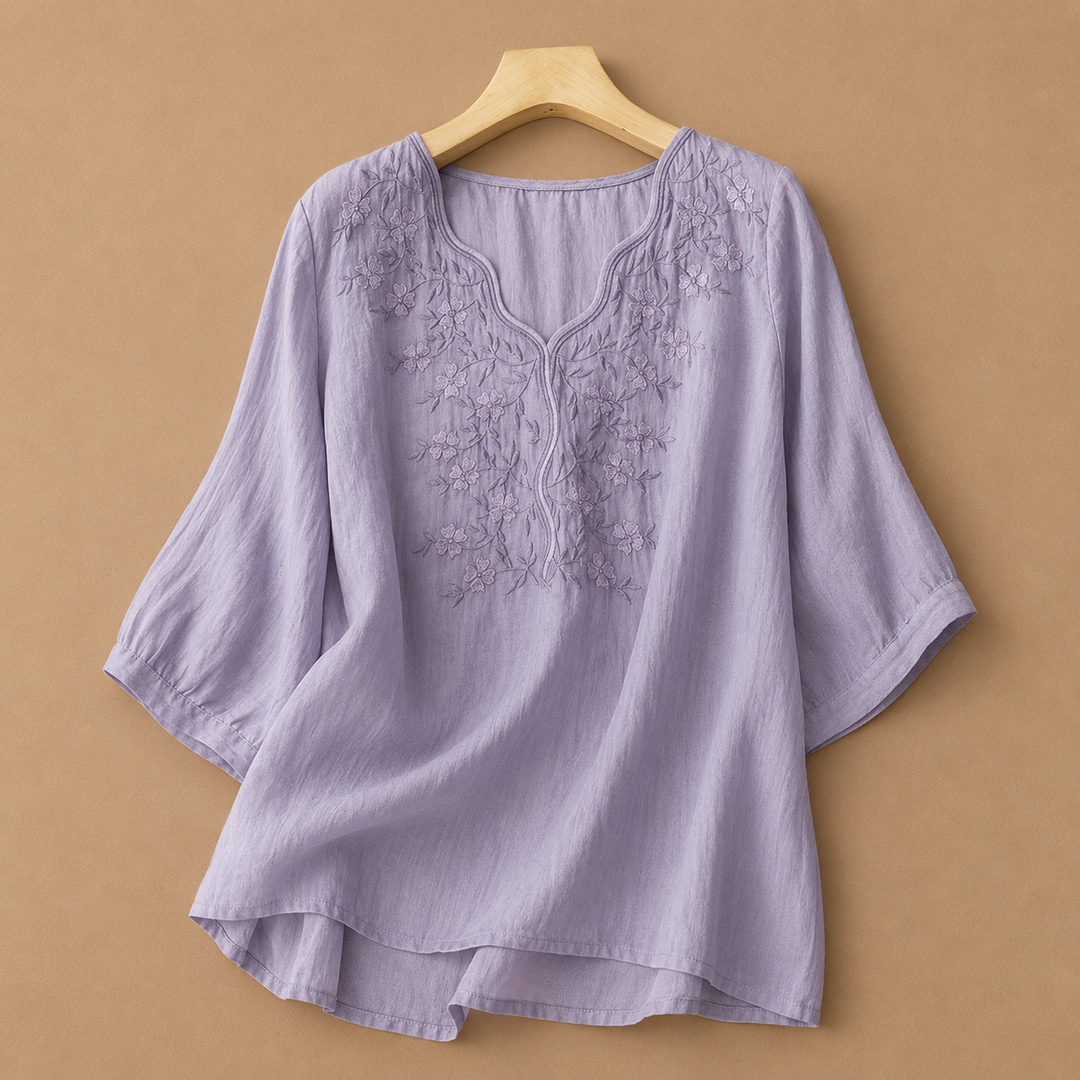 Mira | Linen Floral Embroidered Blouse - Helen & Olivia Manhattan