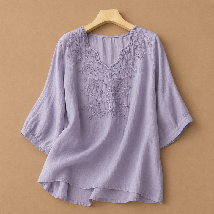 Mira | Linen Floral Embroidered Blouse - Helen & Olivia Manhattan