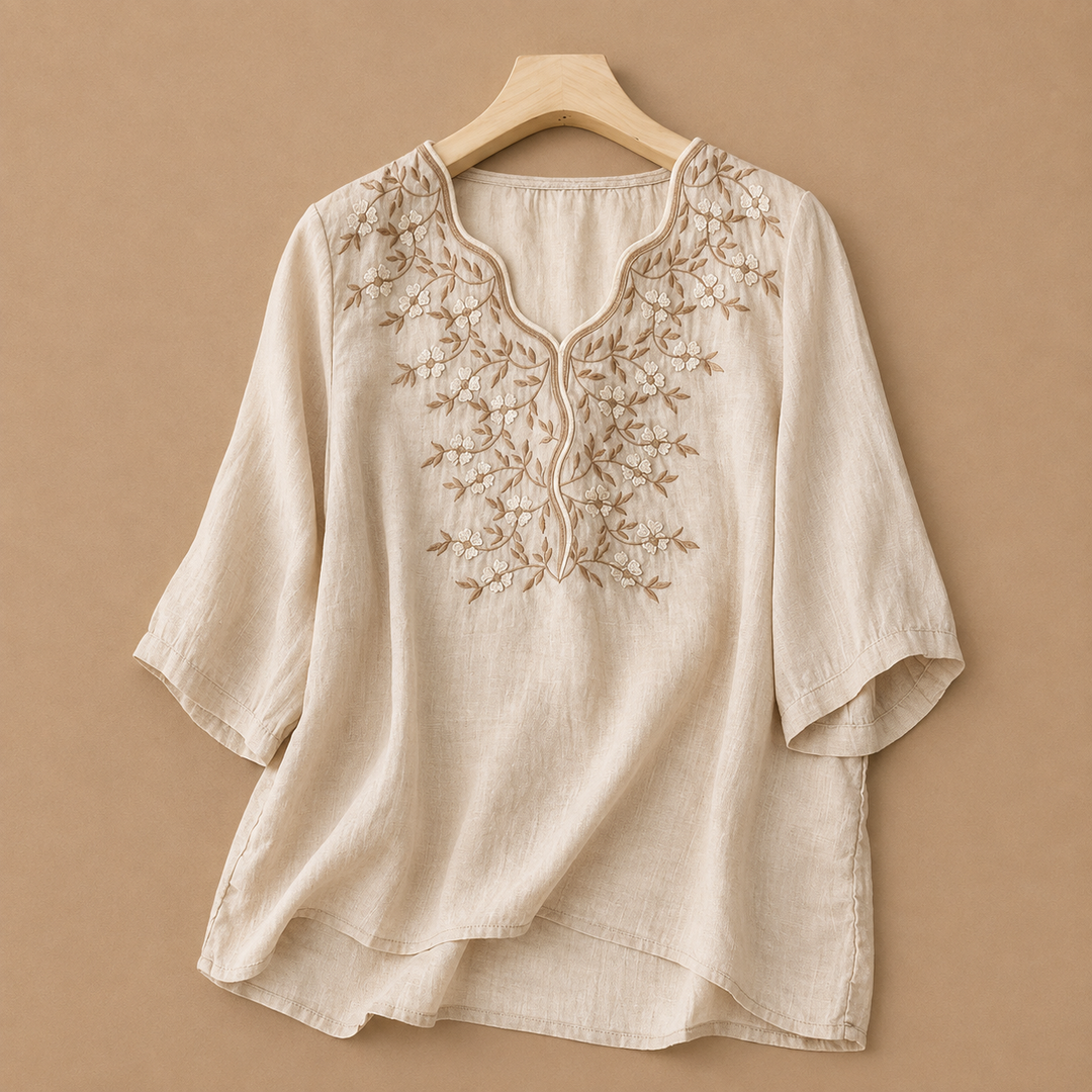 Mira | Linen Floral Embroidered Blouse - Helen & Olivia Manhattan