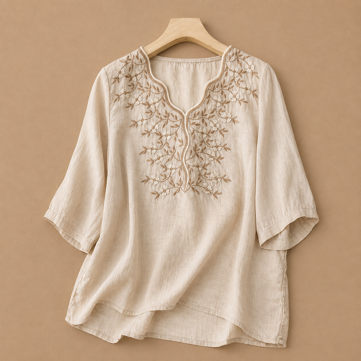 Mira | Linen Floral Embroidered Blouse - Helen & Olivia Manhattan