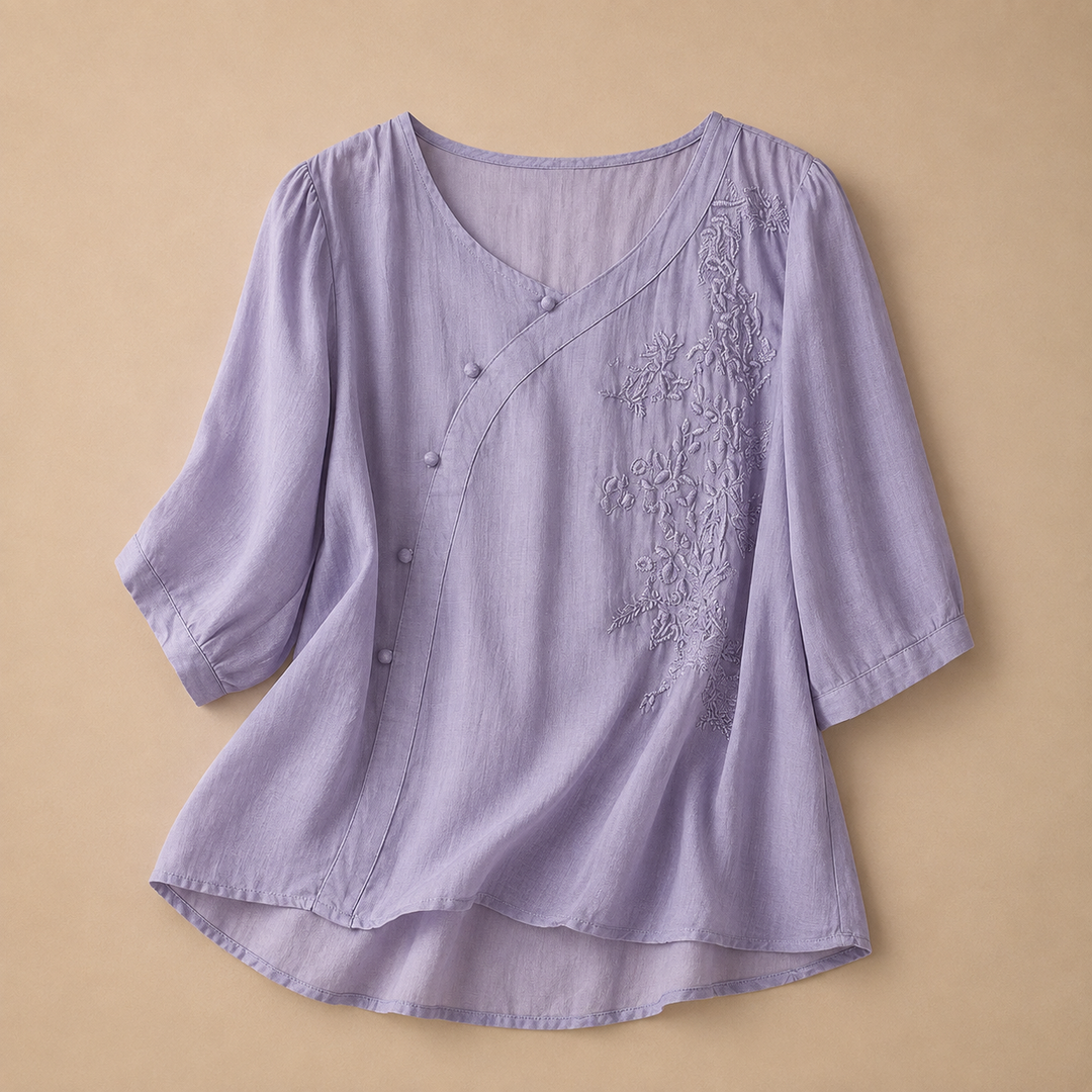 Lisette | Floral Cotton Linen Blouse - Helen & Olivia Manhattan