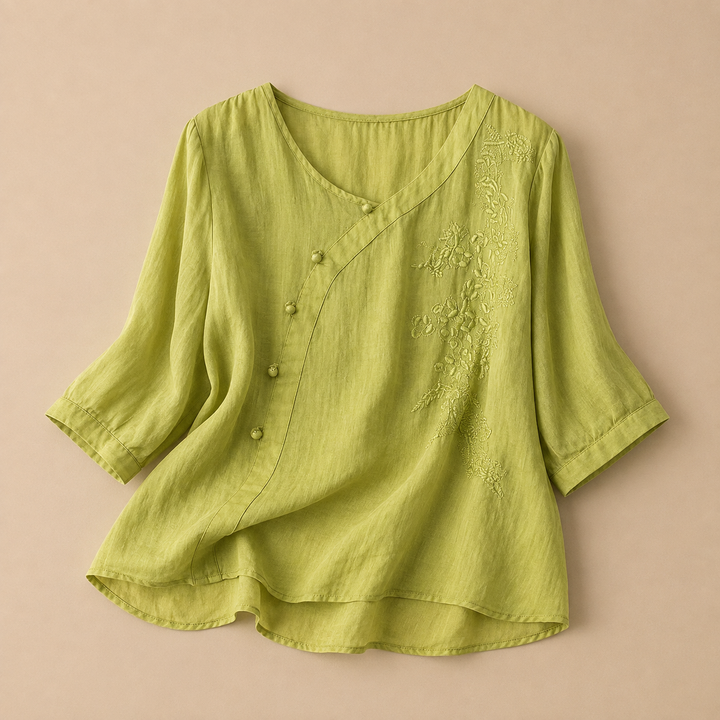 Lisette | Floral Cotton Linen Blouse - Helen & Olivia Manhattan